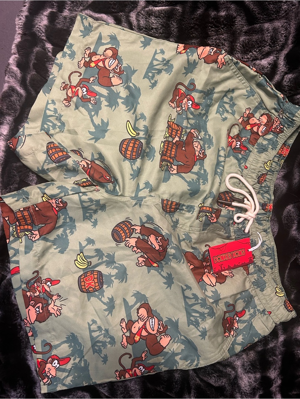OppoSuits Green Donkey Kong Barrel-Print Men's Swim Shorts